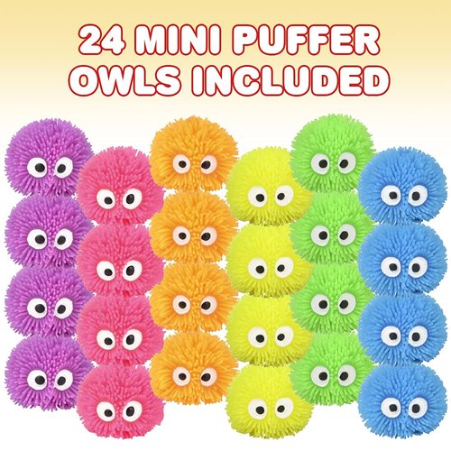 ArtCreativity Mini Puffer Owls, Set of 24, Owl Surprise Toys for Filling Easter Eggs, Easter Party Favors, Egg Hunt Supplies, Stress Relief Toys for Kids, Assorted Neon Colors