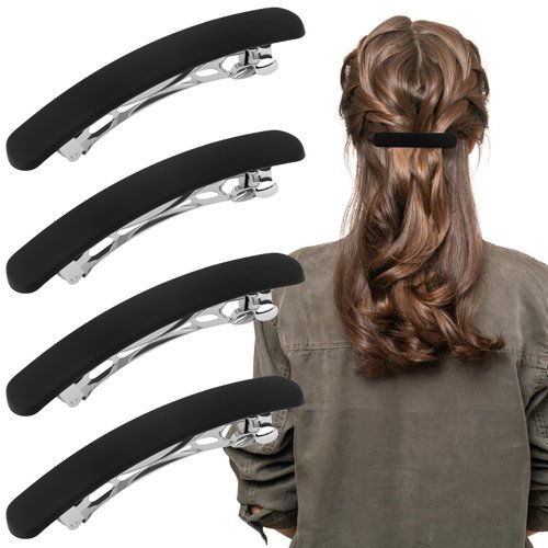 ATODEN Black Hair Clips Barrettes for Women 4Pcs Matte Barrettes for Thin Fine Hair Flat Hair Clips Hair Pins French Barrette Hair Clips for Short Medium Hair Cute Hair Accessories for Women Girls