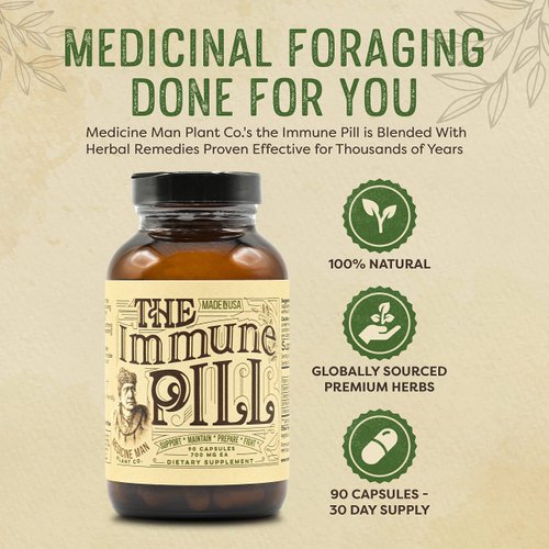 The Immune Pill 90 Capsules - Immune System Support w/ Vitamin C, Elderberry Fruit, Prunella Vulgaris, Echinea & Cordyceps Mushroom Capsules - Immune System Booster/Immune Boosters for Adults & Kids