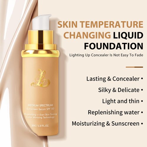 4 in 1 Liquid Foundation, Foundation 4 in 1 - Medium Spectrum with SPF 50+, Long-Lasting ＆ Waterproof, Non-Fading, Non-Sticky, Moisturizing ＆ Concealing Foundation (1pc)