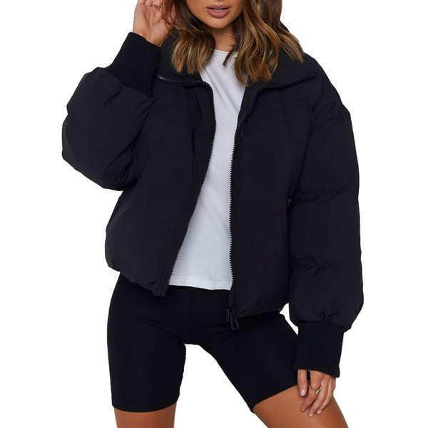 UANEO Puffer Jacket Womens Oversized Cropped Puffy Quilted Winter Jackets Coat (Black-S)