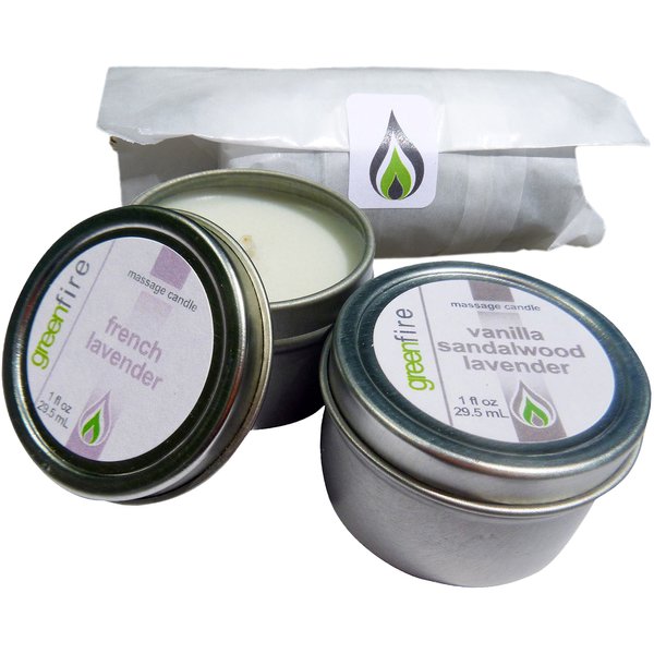 Greenfire All Natural Massage Oil Candles, French Lavender and Lavender Sandalwood Vanilla Blends, Travel Size 1 Fluid Ounce, Set of 2