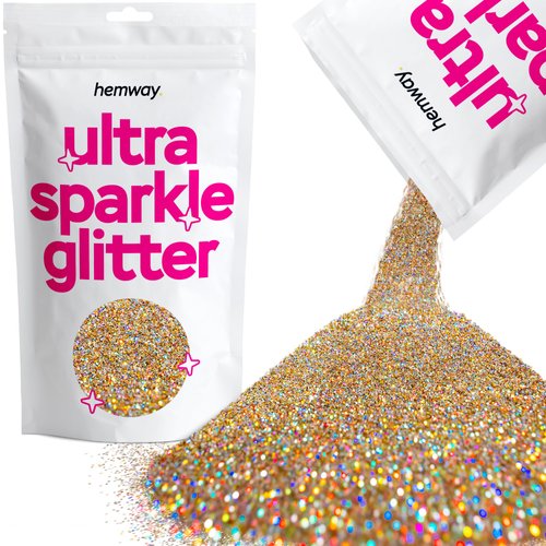 Hemway Silver & Gold Holographic Premium Glitter Multi Purpose Dust Powder 100g / 3.5oz for use with Arts & Crafts Wine Glass Decoration Weddings Cards Flowers Cosmetic Face Eye Body Nails Skin Hair