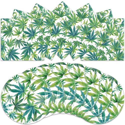 40Pcs Weed Party Decorations Weed Pot Tableware Set Green Weed Disposable Plates Napkins Serves 20 Weed Leaf Baby Shower Birthday Decorations