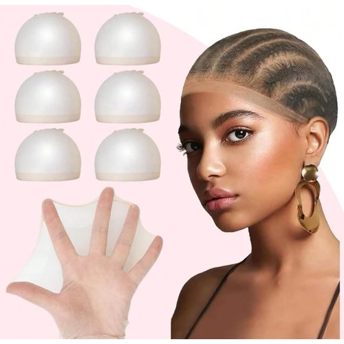 Generic 6 Pcs Beige Nylon HD Wig Caps - Invisible & HD Quality, comfoetable and Sheer Breathable Ultra-thin Stretchy Stocking Caps for Lace Front Wigs