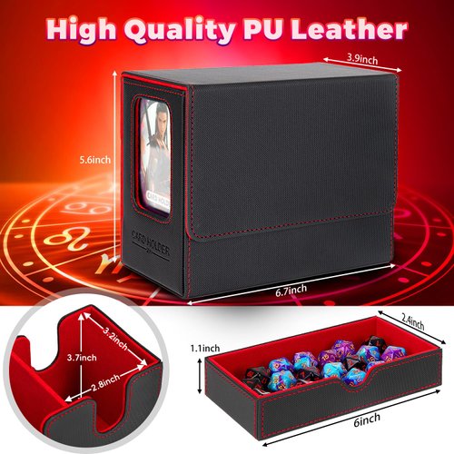 DaluRunhe Mtg deck box for Commander Deck Box with Dice Tray Fits 230 Cards, 4 in 1 for Magic TCG CCG Deck Card Boxes Case Storage, Includes 4 Dividers Trading Deck Box, Black/Red
