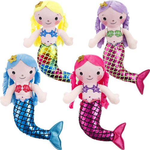 Poen 4 Pcs Mermaid Doll 11.8 Inch Mermaid Soft Rag Stuffed Doll Mermaid Princess Plush Toy for Kids Girls Birthday Party Decorations