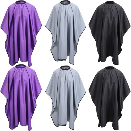 JenPen 6 Pcs Waterproof Hair Styling Cape Salon Barber Cape Hairdresser Haircuting Cape Adjustable, 47" x 59"(Black, Gray, Purple)