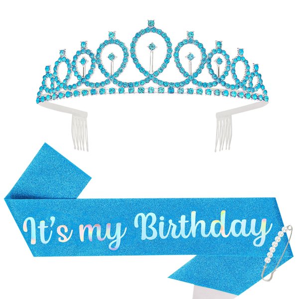 Araluky Birthday Crown and Sash for Women & Its My Birthday Sash Birthday Tiara for Women Birthday Crowns for Women