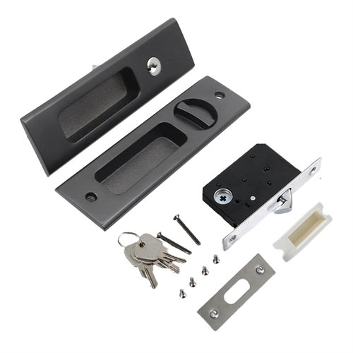 6.3" Privacy Pocket Door Lock Hardware, Sliding Barn Door Lock with Keys,Concealed Recessed Door Handle Door Lock Furniture Hardware Door Locks for Many Scenarios Bathroom, Barn,Bedroom (Black)