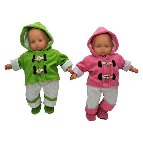 The Queen's Treasures 15 Inch Baby Doll Clothes, Set of Two Complete Overall Outfits Pink & Green Jackets, Overalls, Shirt, Bootie Shoes, Compatible with American Girls' Bitty Baby Twins