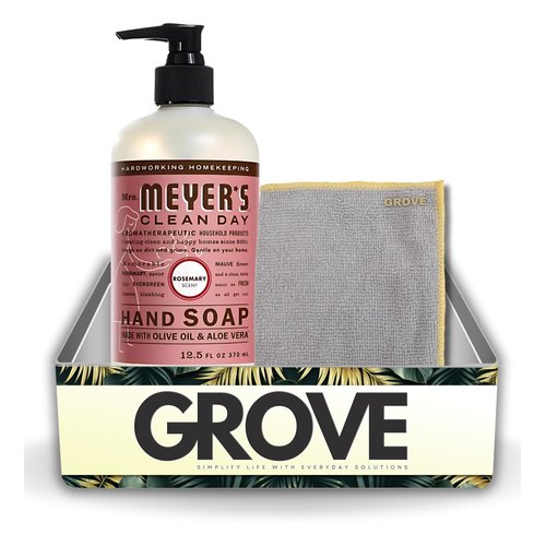 Clean Day Organic Rosemary Scent Liquid Hand Soap 12.5 oz Bundle with Microfiber Cloth - Gentle Hand Soap with Essential Oils & Aloe Vera - (2 Items)
