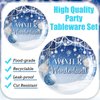 Zhehao 96 Pcs Winter Wonderland Decorations Blue Paper Winter Wonderland Plates and Napkins Disposable Christmas Snowflake Party Supplies Blue Xmas Decoration Tableware Set for 24 Guest Birthday Party
