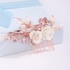 Missgrace Bridal Hair Accessories: Crystal Pearl Leaf Rhinestone Hair Comb, Gold Flower Side Clips for Brides and Women (Rose Gold Pink)