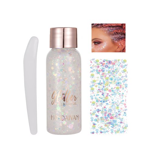 Body Glitter for Women, Mermaid Sequins Chunky Glitter Gel Face Glitter Makeup for Body, Hair, Nail, Eyeshadow, Waterproof Party Glitter for Festival Stage, Festival Accessories (#01 White)