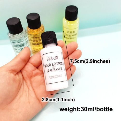 Generic Bath Kit with Shampoo, Conditioner, Body Lotion and Gel, 4 Piece 30ml Portable Travel Size Set, Lightweight