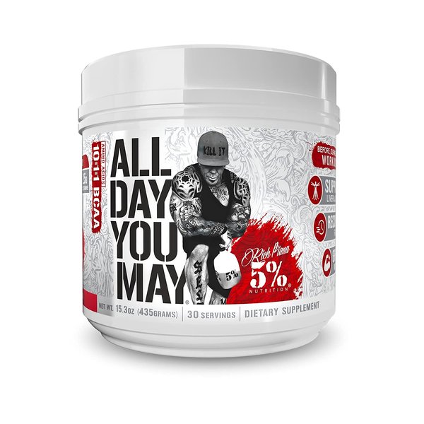 5% Nutrition Rich Piana AllDayYouMay BCAA Powder | Premium Intra & Post Workout Amino Acids, Hydration, Endurance, Muscle Recovery, Joint & Liver Support | 15.3 oz, 30 Servings (Fruit Punch)