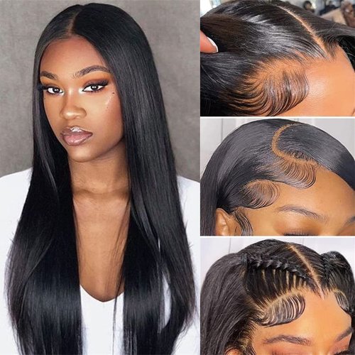allboom Straight Lace Front Wigs Human Hair 13x6 HD Lace Front Wigs for Black Women 180% Density Frontal Wigs Human Hair Pre Plucked with Baby Hair Bleached Knots Natural Color 20 Inch