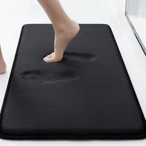 smiry Memory Foam Bath Mat, Extra Soft Absorbent Bathroom Rugs Non Slip Bath Rug Runner for Shower Bathroom Floors, 24" x 16", Black