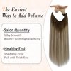 Full Shine Wire Hair Extensions Real Human Hair Fishing Line Hair Extensions Secret Extensions Brown Mix With Blonde Balayage Ombre Invisible Wire Hair Extensions Human Hair 14 Inch 70g