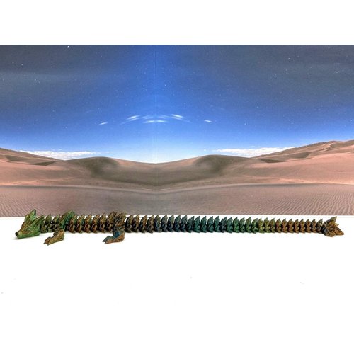 3D Printed Wolf Dragon, Articulated Orange Blue Green Wolf Dragon, Fidget Autism ADHD Toy, Executive Desk Toy Gift Ideas - D059-OBG-DR