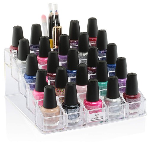 Decozen Makeup Organizer - Vanity Storage for Makeup Brushes, Nail Polish, Lipstick, Mascara, Perfumes, Lip Gloss, Foundation, Jewelry - Perfect Room Decor - 25 Slot & 5 Tiers