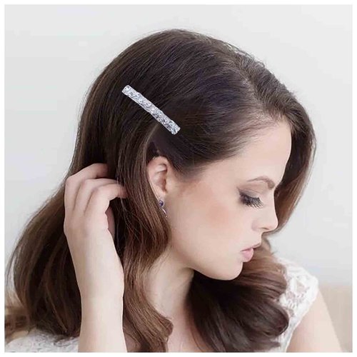 Yheakne Boho Crystal Hair Clip Pin Silver Cz Bar Hair Pin Barrette Vintage Hair Barrette Pins Decorative Bobby Pin Rhinestone Bar Hairclip Shine Bride Hair Accessories for Women and Girls (Silver C)