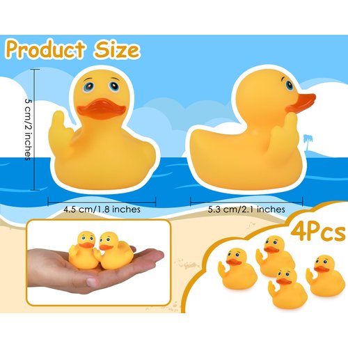 DS. DISTINCTIVE STYLE Middle Finger Rubber Ducks 4 Pieces Yellow Rubber Duck 2.16 Inch Funny Car Ornaments Duck for Car Dashboard Decoration, Computer Monitor Decor