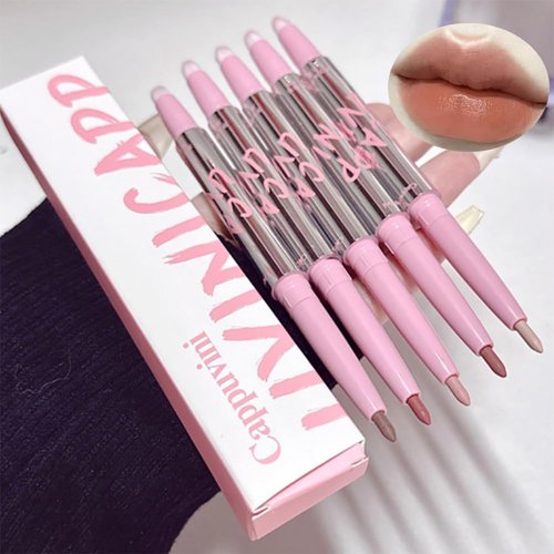 5 Pcs Dual End Matte Lip Liner Set, Professional Long Lasting Nude Color Lip Makeup Soft Lip Pencil, Creamy Lip Liners Pencil with Lip Brush (Nude)