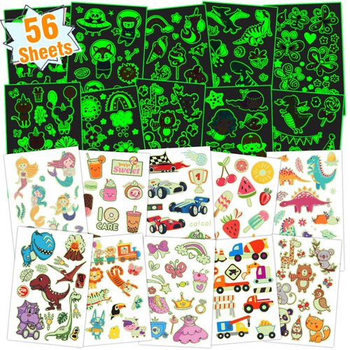 Partywind 56 Sheets Glow Kids Temporary Tattoos, 560 Styles Luminous Party Supplies Favors, Surpr...