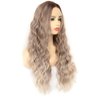 BLUPLE Blonde Lace Front Wigs Ombre Brown Roots T-Lace Part Ash Blonde Long Curly Hair Wigs with Middle Part Synthetic Hair Replacement Full Wigs for Women Daily Wear (Ombre Brown, 22Inch)