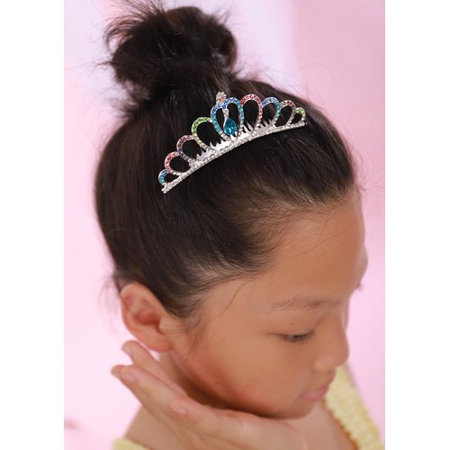 JWICOS Small Princess Comb Mini Silver Crystal Hair Comb Rhinestone Hair Accessories Comb Headband Decorations for Women and Girls (multi-colored)