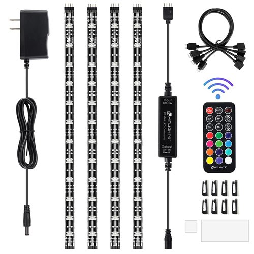 HitLights LED Strip Lights, 4 Pre-Cut Waterproof RGB Small LED Light Strip Kit Dimmable Color Changing SMD 5050 LED Tape Light with RF Remote, UL-Listed Power Supply and Connectors for TV Bedroom Home