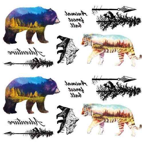 Oottati Waterproof Temporary Tattoo Stickers 2 Sheets Forest Bear Tiger Arrow Perfect for Parties, Events and More