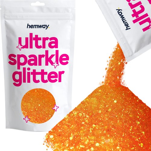 Hemway Ultra Sparkle Glitter - Multi-Size Chunky Fine Cosmetic Glitter Mix for Body Face Hair Eye Nail Art Festival, Crafts for Tumbler Resin Decorations - Fluorescent Orange - 100g / 3.5oz
