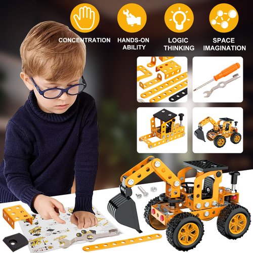 Jixin Xyzhi Sets Metal Assembly Toys Model Excavator Kits STEM Projects Model Car Kits to Build Jixin Xyzhi Birthday Gifts for Kids 8-16 Yellow