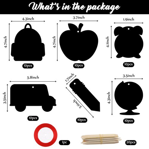 WATINC 60pcs Back to School Scratch Art for Kids, Paper Scratch Off Cards Craft Kit, Pencil Bus Bag Magic Color Bookmarks Party Favors, School Classroom Appreciation Activity DIY Project