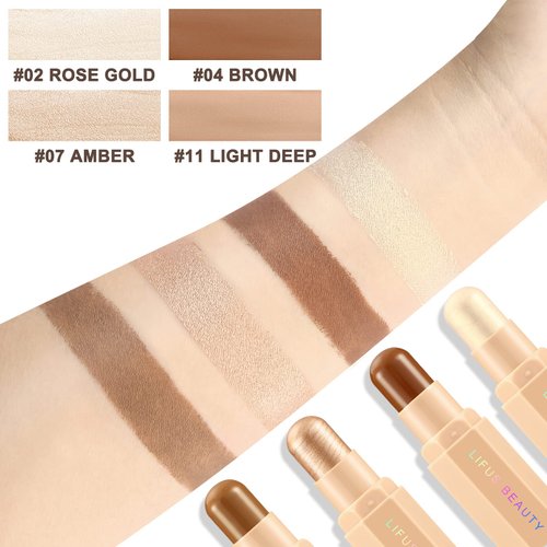 LIFUS Face Cream Contour Stick Bronzer Stick Highlighter Stick Illuminator Makeup Glow Kit,Long Lasting Highly Piamented Skin Brighten Shadow Contour Bronzer Highlighter Powder Pen Pencil-F2