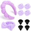 Ondder 10 Pcs Spa Headband and Wristband Set with Poder Puffs Spa Headband for Washing Face Makeup Headbands Purple Bubble Headband Skin Care Face Wash Sponge Puffy Head Bands Headband for Women Girls