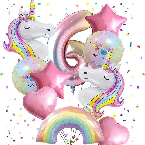 Unicorn Balloons Unicorn Birthday Party Decorations for Girls Foil Balloons Set Macaron and Rainbow Balloon Wedding Baby Shower Party Supplie (number 6)