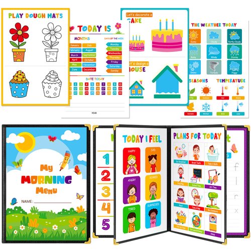 Fuyoooo Homeschool Preschool My Morning Menu Book Kit, Includes 16 Educational Posters and 2 Morning Menu Covers for Toddlers Learning Activities, Kids Operation Christmas Items Gifts(Rainbow Color)