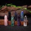 Luckeeper 7 PCS Healing Crystal Wands | 2" Amethyst, Rose Quartz,Clear Quartz,Black Obsidian,Green Fluorite, Lapis Lazuli,Rainbow Fluorite| 6 Faceted Reiki Chakra Meditation Therapy