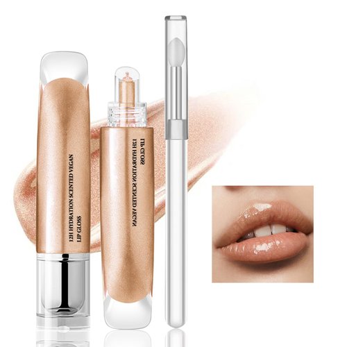 AFGHOUZ Shimmer Lip Oil Gloss, Glitter Hydrating Lip Glow Oil, Long Lasting High Shine Lip Gloss with Brush, Moisturizing Lip Balm for Women
