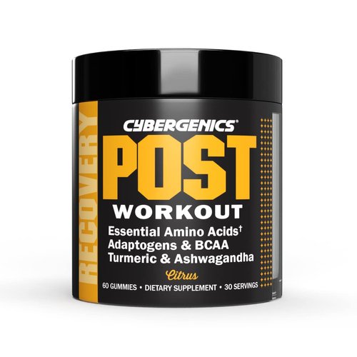 Cybergenics Post-Workout Gummies, Recovery Accelerator, Support Muscle Recovery & Joint Health, Essential Amino Acids, with Ashwagandha & Curcumin, BCAAs, Citrus Flavor, 60 Gummies, 30 Servings