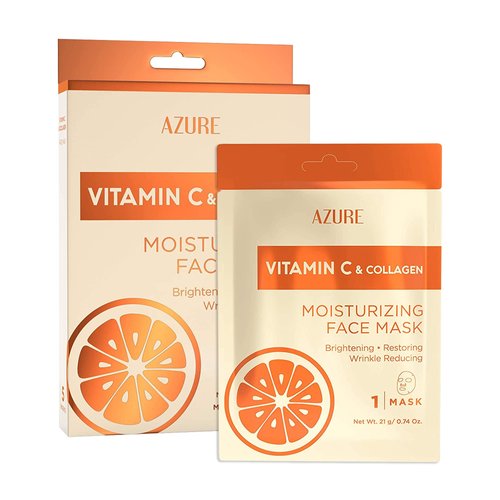 AZURE Vitamin C & Collagen Moisturizing Facial Sheet Mask- Anti Aging, Deeply Moisturizing & Firming - Brightening Mask, Improves Elasticity - Skin Care Made in Korea - 5 Pack