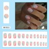 Square Press on Nails Medium Length Fake Nails Blue Pink Irregular Stripe False Nails Design Glossy Full Cover Stick on Nails Natural Glue on Nails Reusable Acrylic Artificial Nails for Women