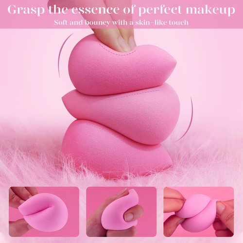 BEAKEY Super Soft Makeup Sponge Set of 6, Makeup Sponges for Foundation, Liquid, Cream and Powder, Pink Beauty Sponge for Blending, 0 Latex Blender