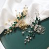 Brihasory Bohe Green Wedding Bridal Hair Comb Rhinestone Hair Accessories for Brides Flower Headpiece Romantic Hair Ornaments Prom Tiaras for Girls and Women Valentine Bridesmaid Gifts(Gold Green)
