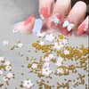 CESUSME 3D Pink White Mini Flower Bows Nail Charms Flowers Acrylic Nail Charms with Golden Round Beads Nail Gems Charms for Nail Art DIY Accessories