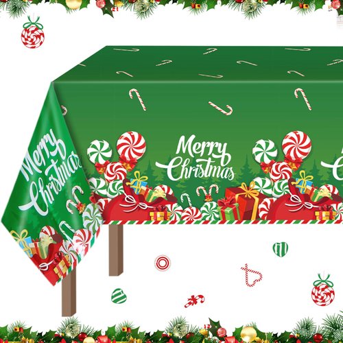 FuWeave Christmas Tablecloth 54" x 108" Peppermint Candy Cane Tablecloth Disposable Plastic Pumpkin Harvest Maple Table Cover Christmas Table Cover for Indoor Outdoor Home Supplies(Rich,Classic)